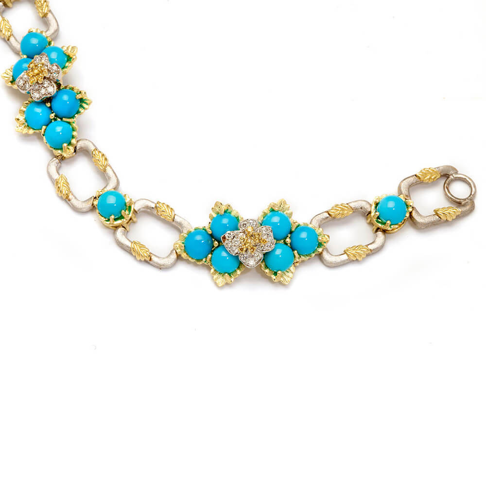 Enchanted Garden Sleeping Beauty Turquoise Diamond Gold Bracelet ...