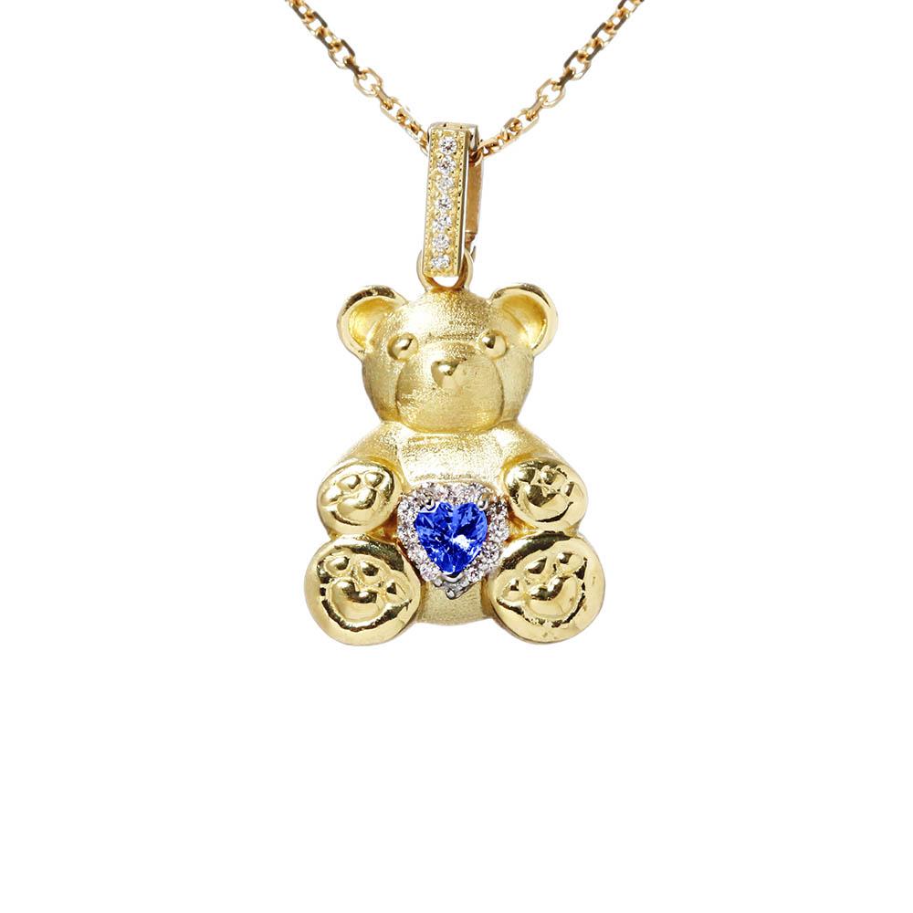 Teddy Bear Diamond Pendant in Sterling Silver or 14k Gold Plated