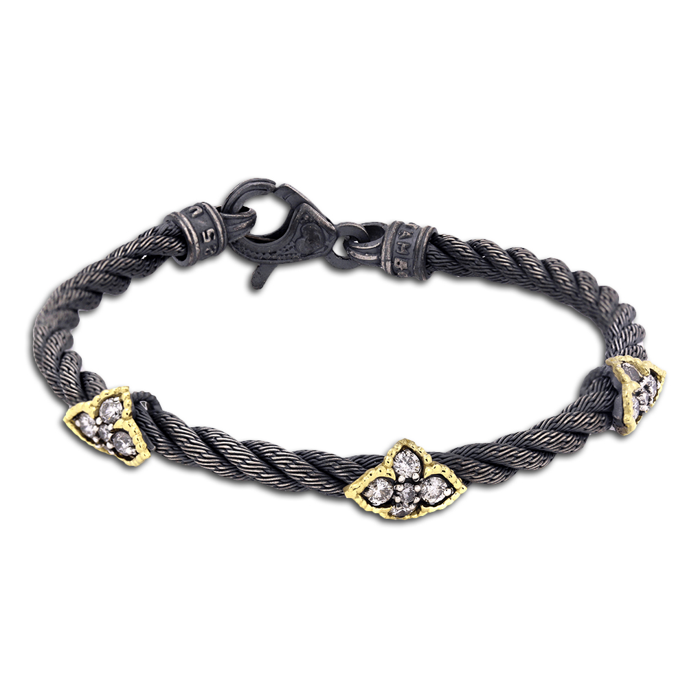 Aged Silver & 18K Gold Diamonds Cable Bracelet - Stambolian | House of ...